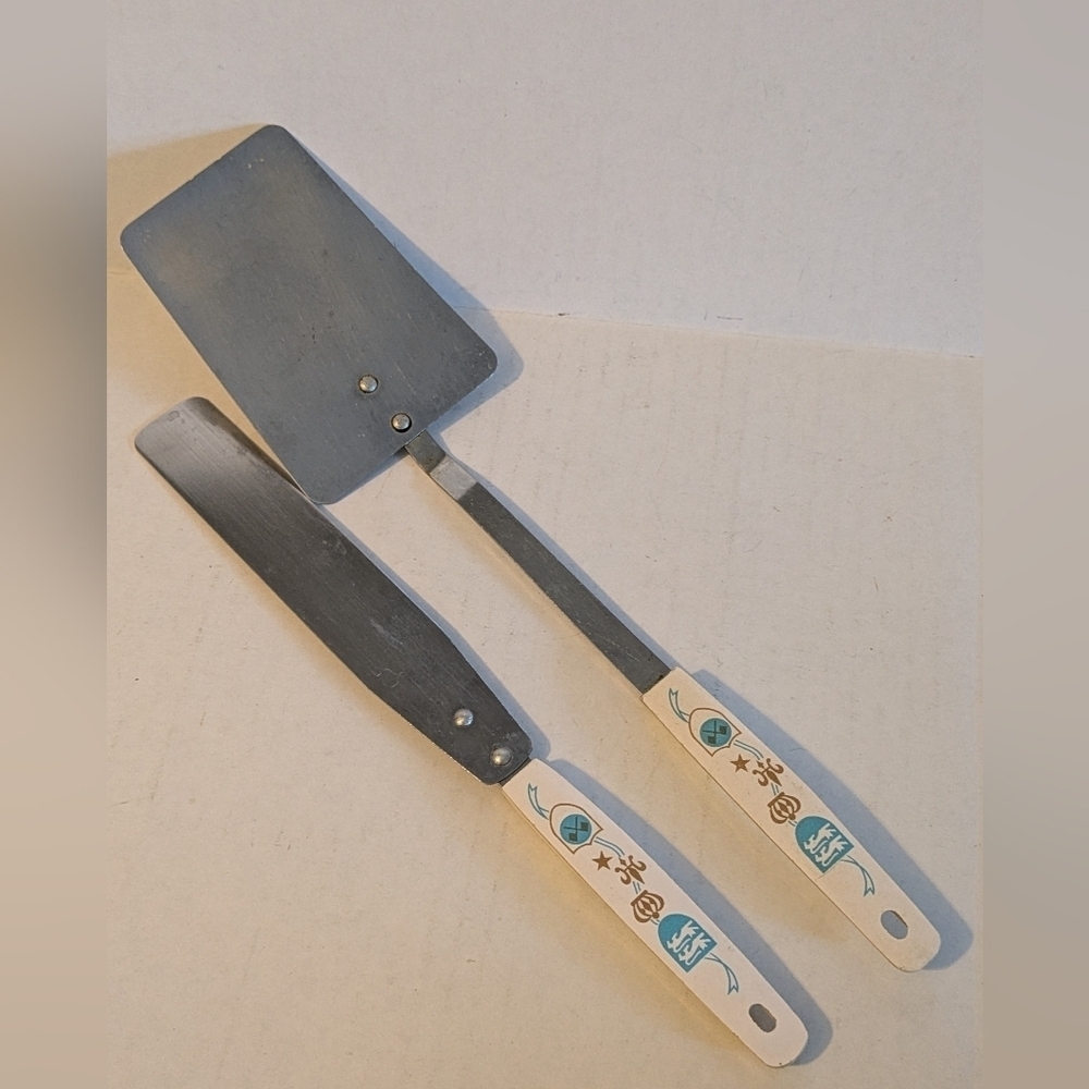 Vintage Enameled Stainless Steel Spatula Set. MCM.